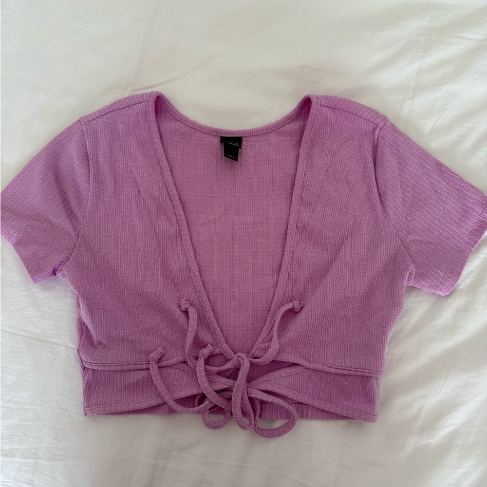 Wild Fable Lilac Tie-Front Crop Top